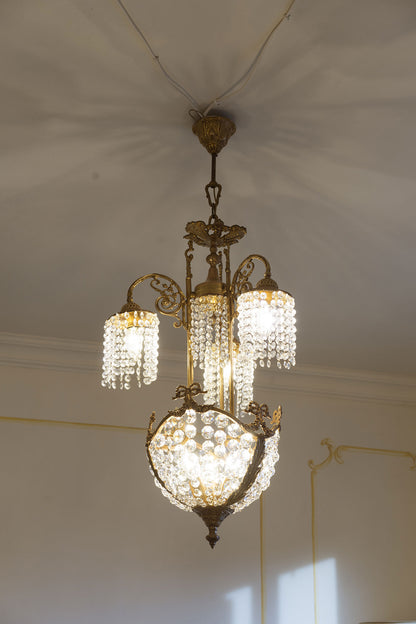 Lampadario vintage anni '60 in cristallo swarovski-Lo Stile Italiano