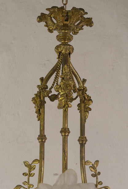 Lampadario antico con festoni e fiori-Lo Stile Italiano