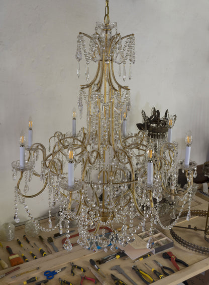 lampadario Impero a sospensione con catenelle di cristallo-Lo Stile Italiano