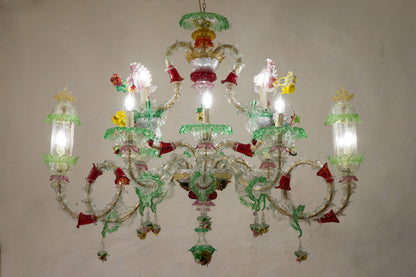 Antico Lampadario di Murano Ca' Rezzonico a Gondola, 10 luci - Periodo primi '900-Lo Stile Italiano