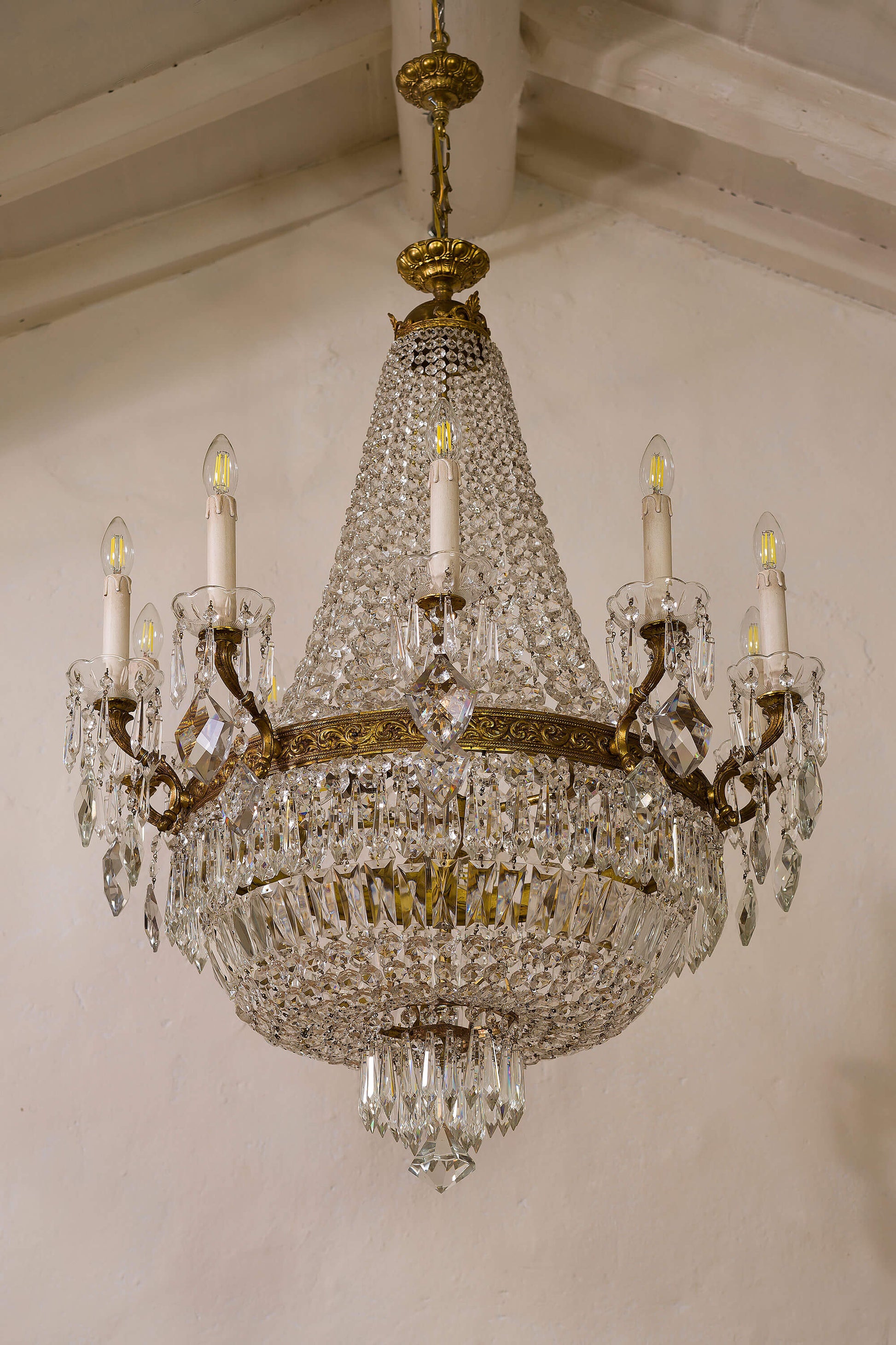 Grande lampadario di cristallo Stile Impero a sospensione, con 15 Luci. | Lo Stile Italiano