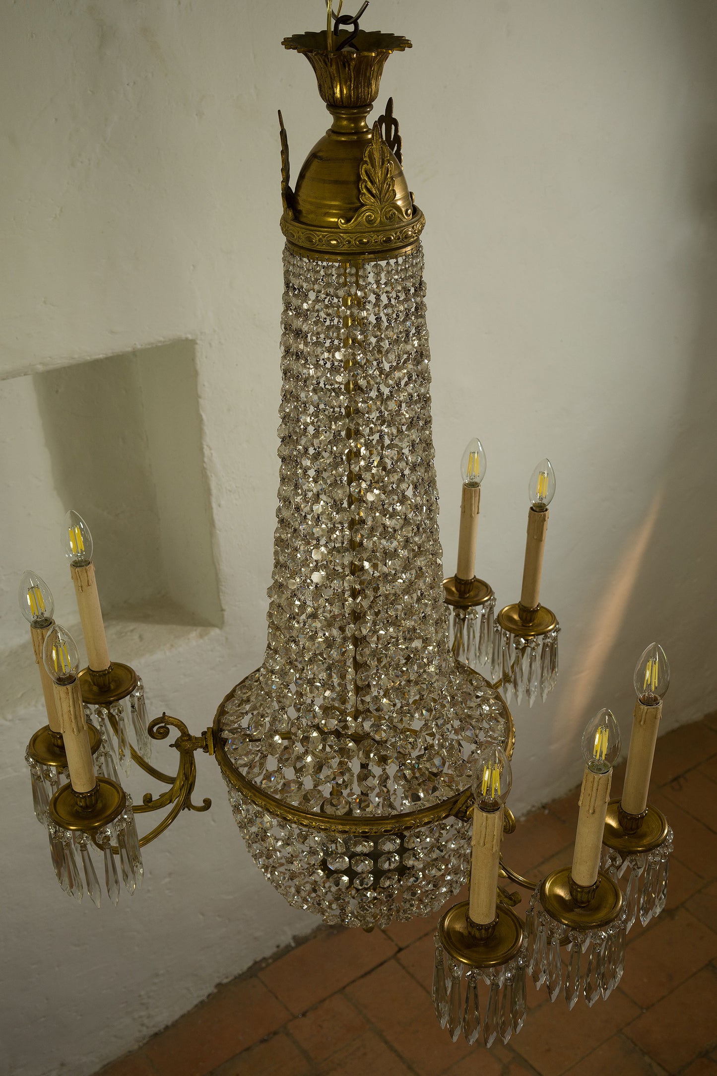 Antico lampadario a palloncino in cristallo, 12 luci,Italia 1920-Lo Stile Italiano
