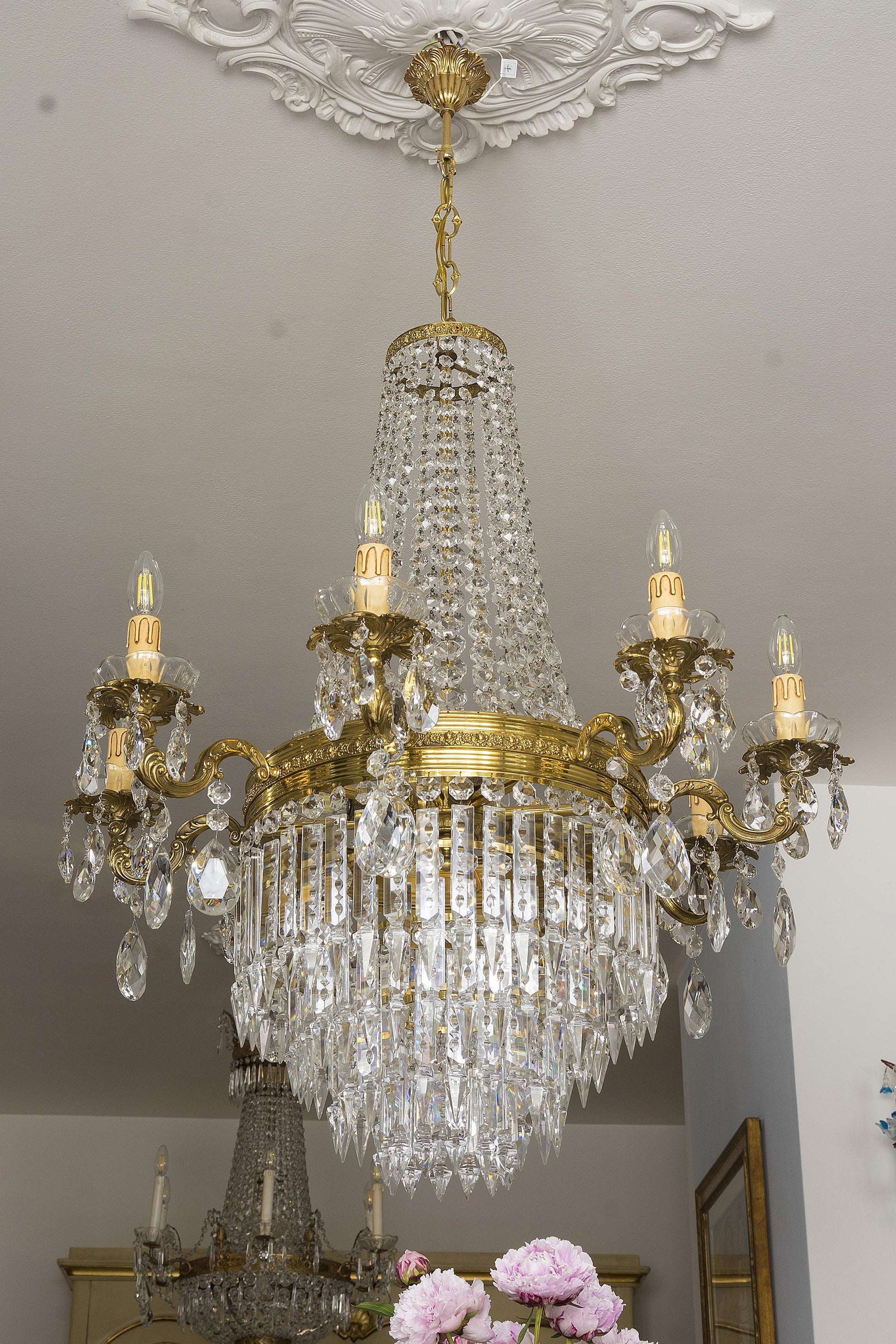 Grande lampadario di cristallo stile Impero, 12 Luci-Lo Stile Italiano