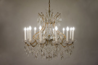 Grande lampadario Maria Teresa 12 Luci, con gocce pendenti, Italia anni '40 - Lo Stile Italiano