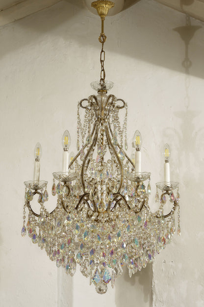 Lampadario stile Maria Teresa con gocce pendenti, Aurora boreale, 6 luci-Lo Stile Italiano