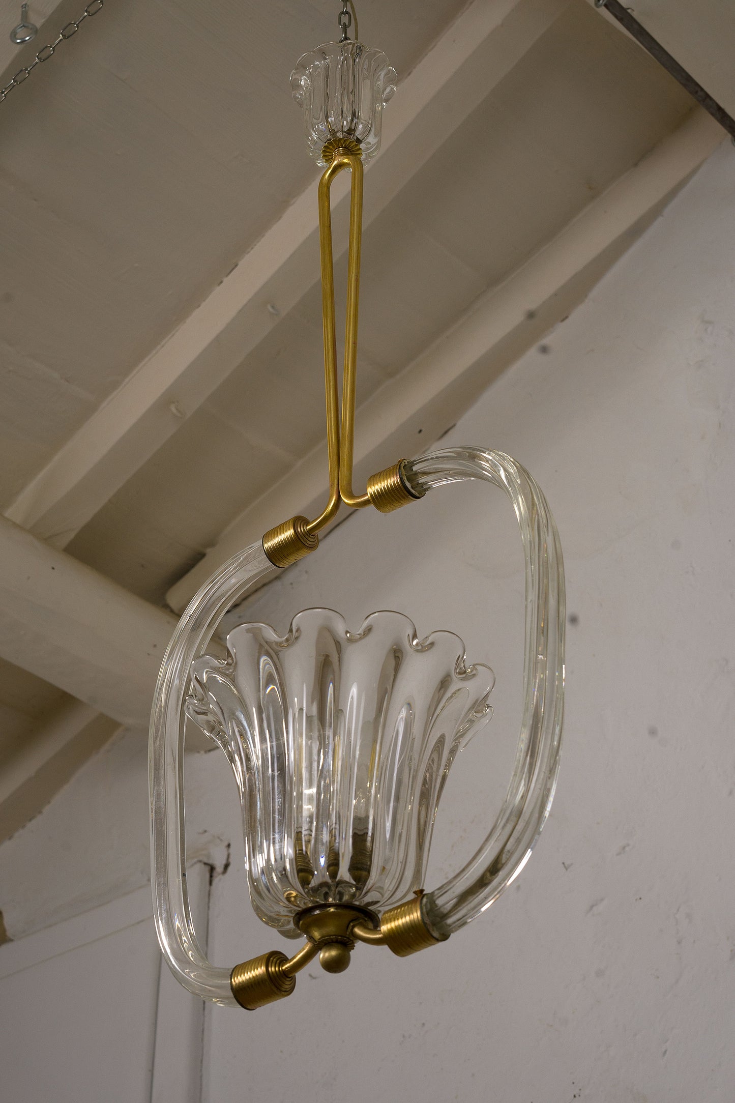 Lampadario Archimede Seguso anni '30, '40 in vetro costolato di murano-Lo Stile Italiano