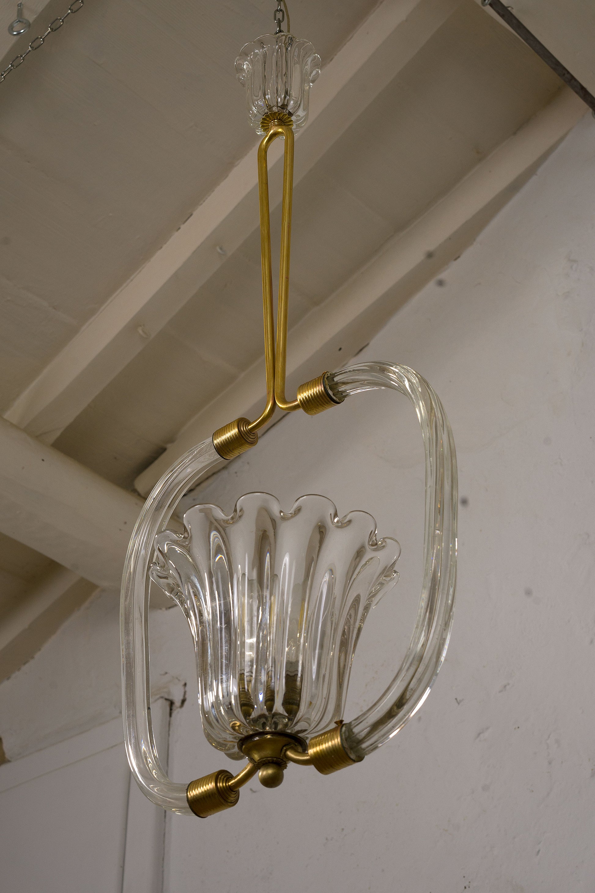 Lampadario Archimede Seguso anni '30, '40 in vetro costolato di murano-Lo Stile Italiano