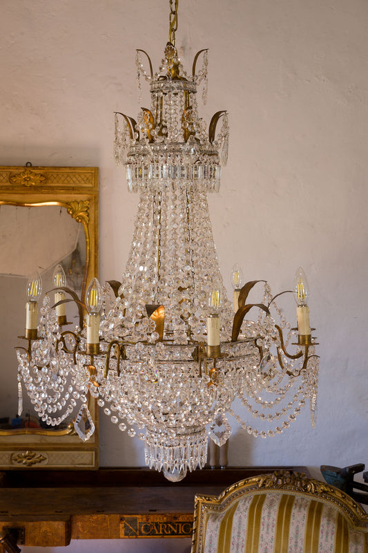Lampadario Maria Tertesa in cristallo e ferro battuto, dorato-Lo Stile Italiano