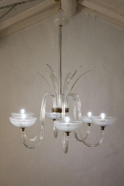 Grande lampadario Archimede Seguso, realizzato in vetro soffiato di Murano, risalente agli anni '30 (periodo Art Deco).-www.lostileitaliano.eu