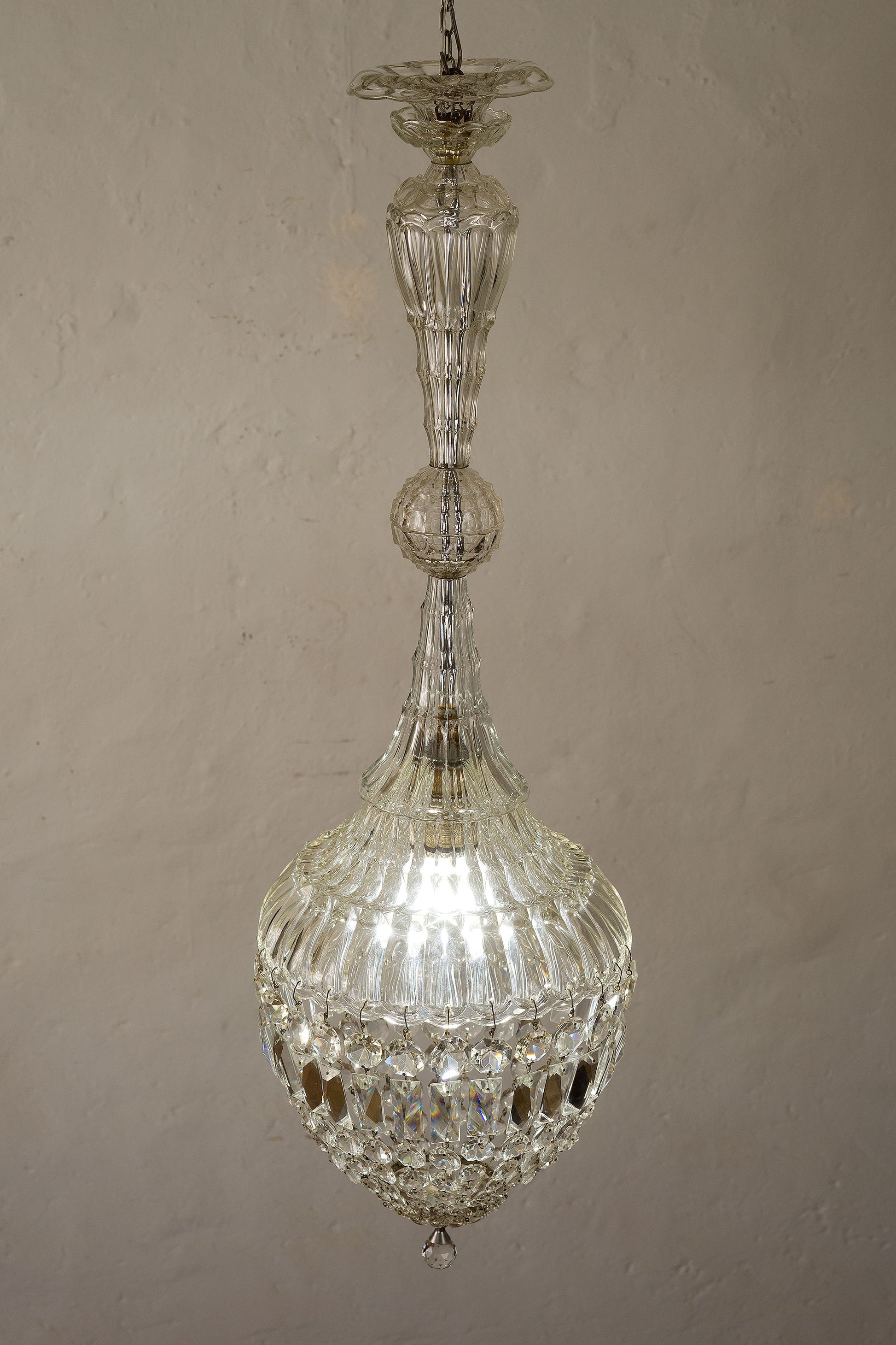 Lampadario in cristallo di Boemia a forma d medusa, 1 luce, anni 40-Lo Stile Italiano