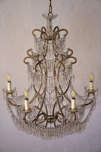Lampadario anni 50 in ferro e vetro.|Lo Stile Italiano